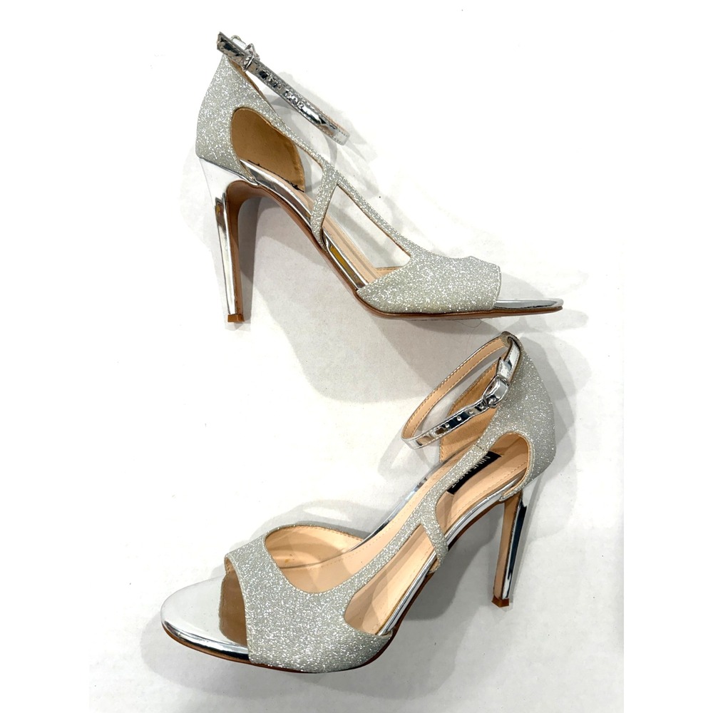 Nine West Dance 3 Silver Glitter Heel Shoes Size 8.5